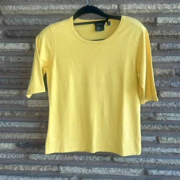 Carlisle Goldenrod Cashmere Silk Blend Short Sleeve Sweater Size Large - Picture 1 of 4